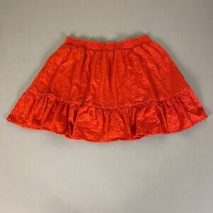 LOFT Skirt Large Petite LP Orange Eyelet Ruffle‎ Hem Smocked Waist Mini Women's